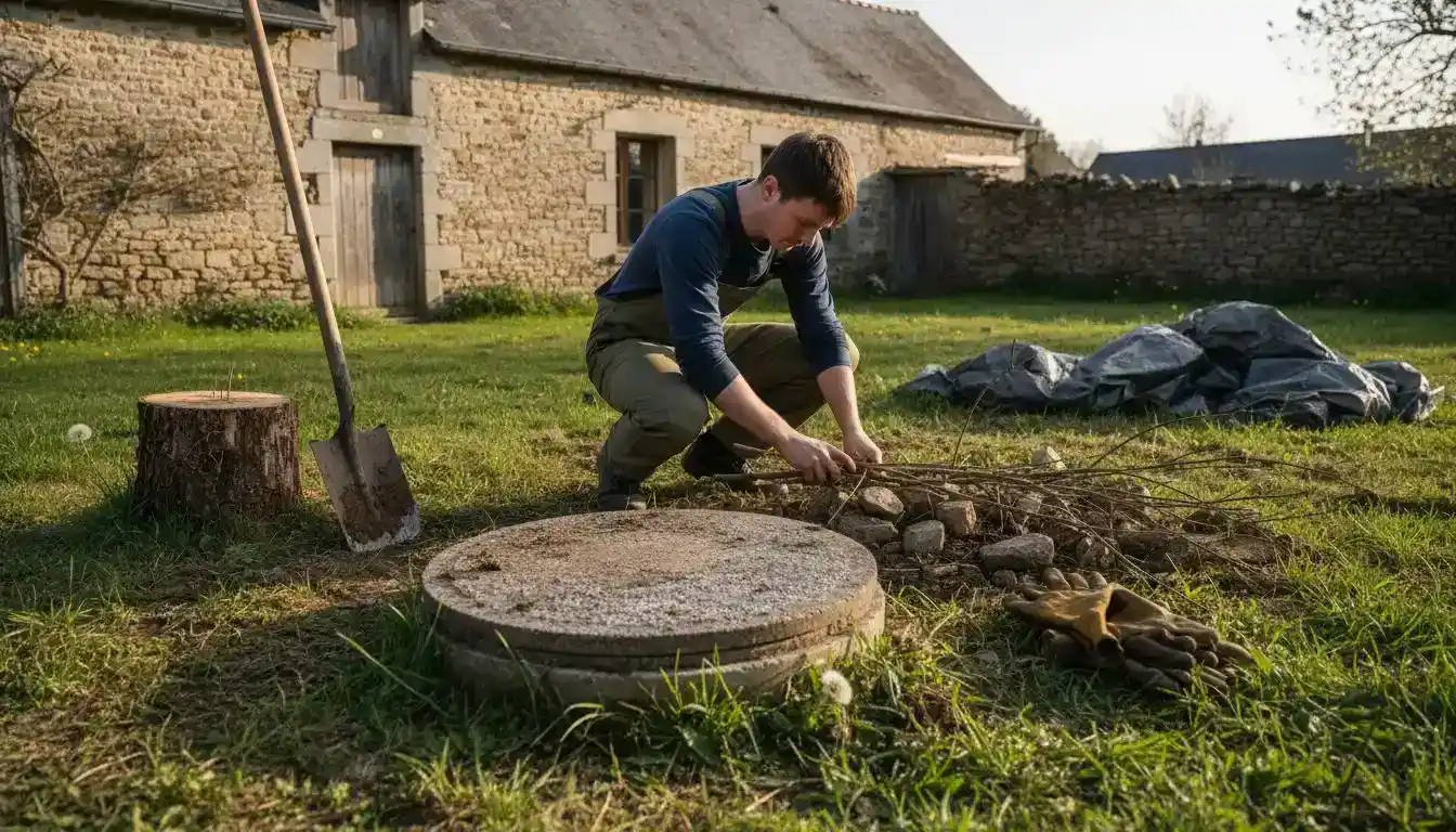 Aménagement de l’emplacement pour la fosse septique à l’aide d’outils de jardinage