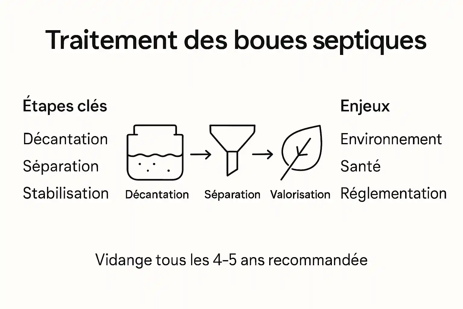 Infographie récapitulative sur les différentes étapes du traitement des boues et les principaux enjeux associés
