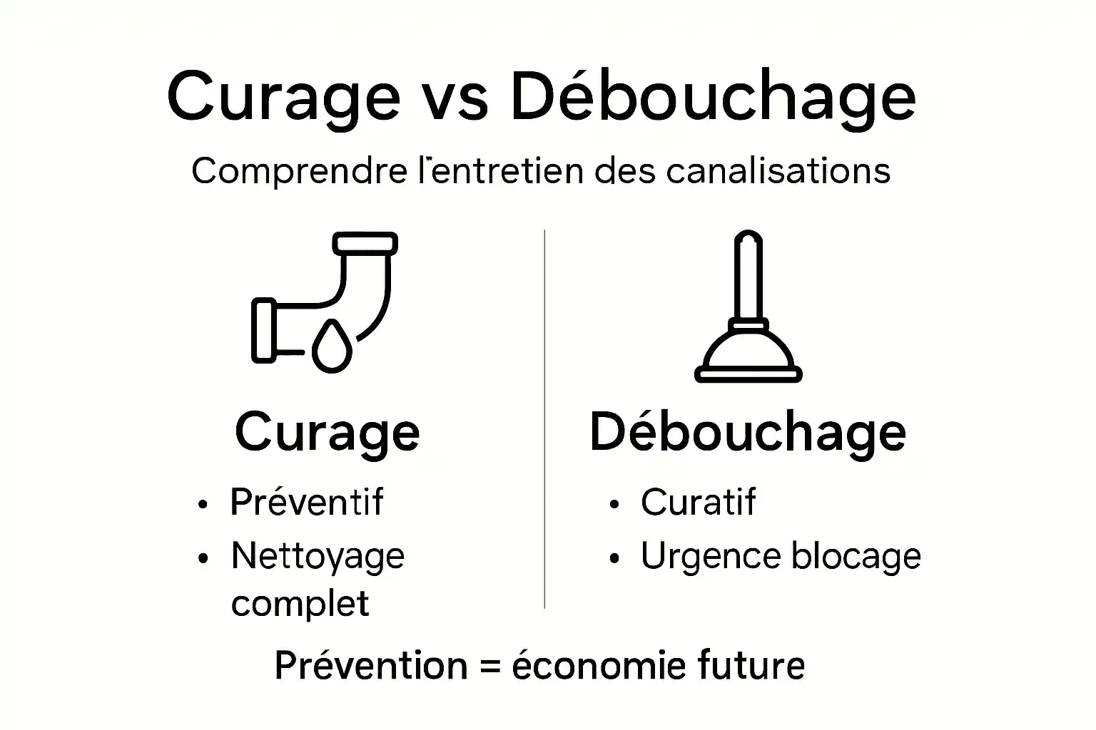 Infographie : les différences entre le curage et le débouchage expliquées en un clin d’œil