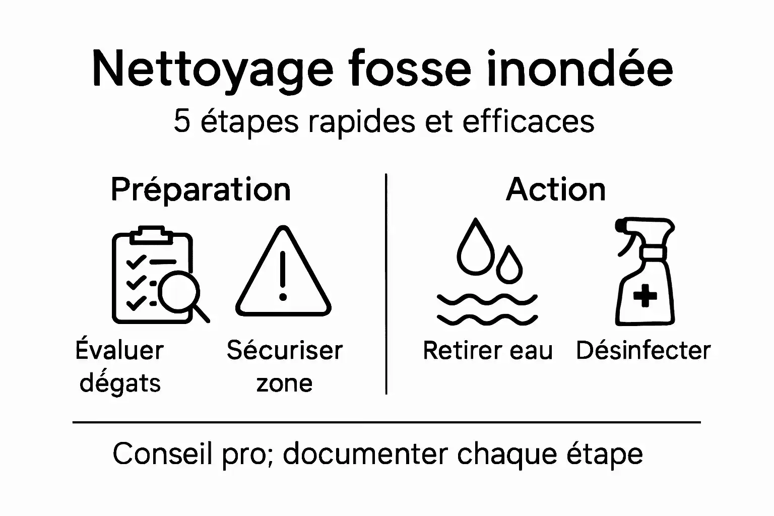 Infographie : les étapes clés pour nettoyer une fosse après une inondation