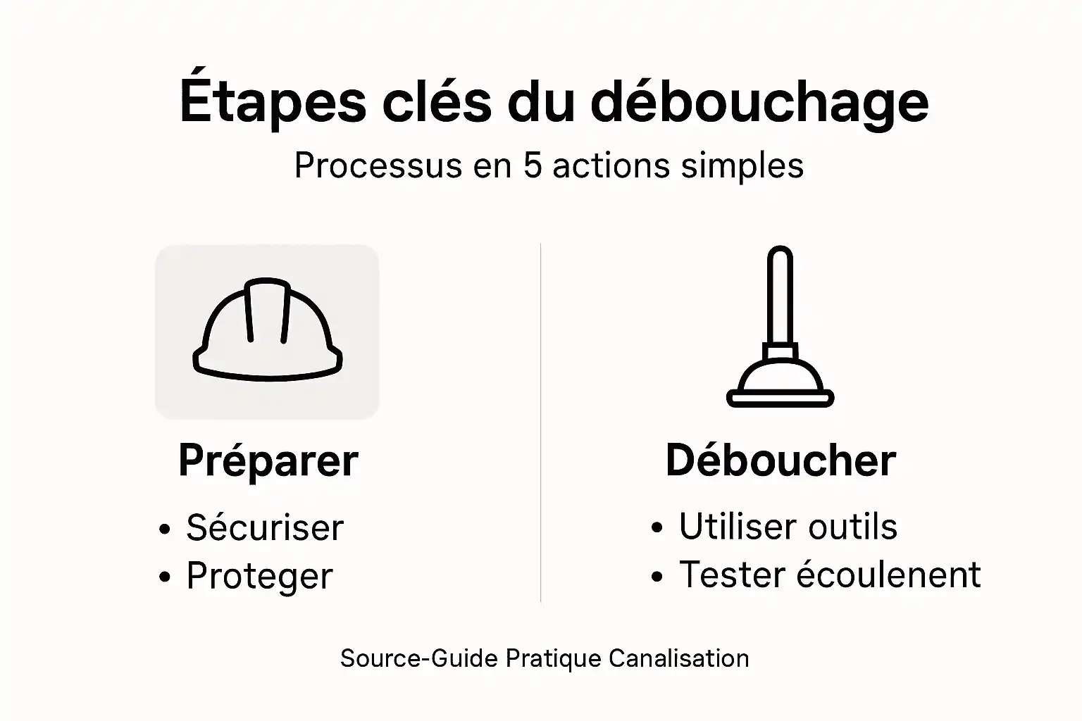 Les étapes essentielles du débouchage de canalisation présentées en infographie : découvrez le déroulement du processus pas à pas.