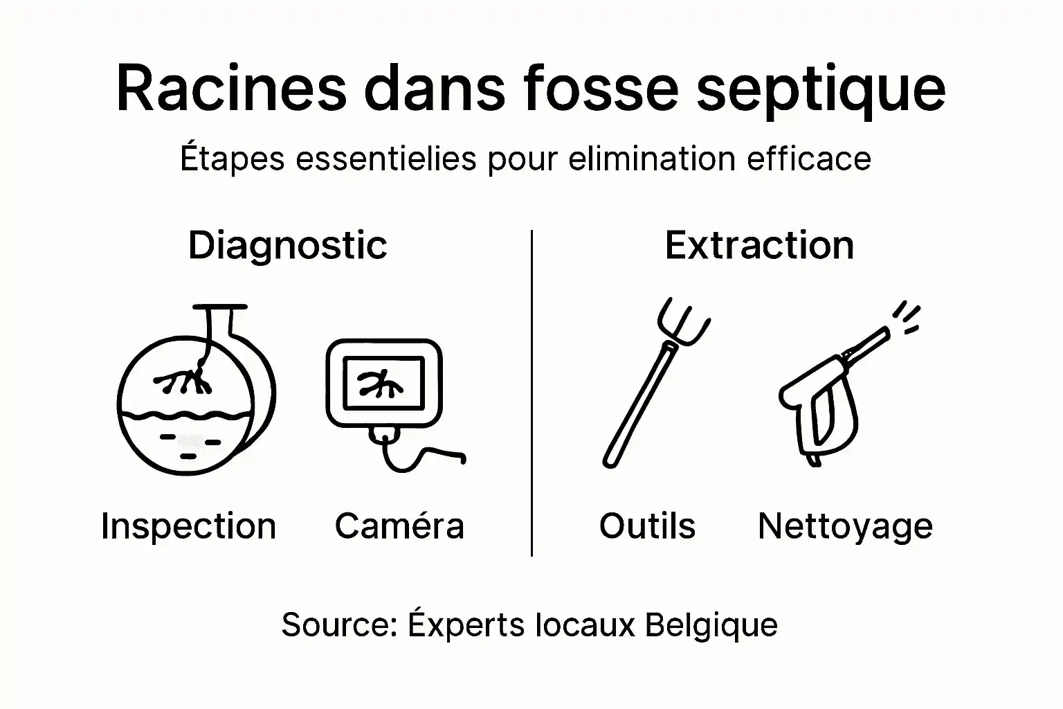 Infographie : les différentes étapes pour retirer les racines dans une fosse