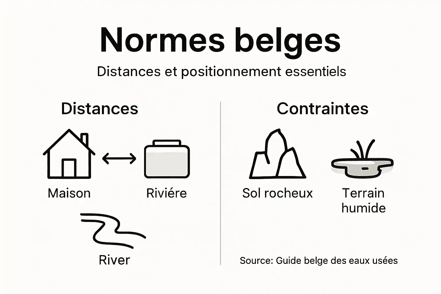 Présentation visuelle des règles belges en matière de fosse septique