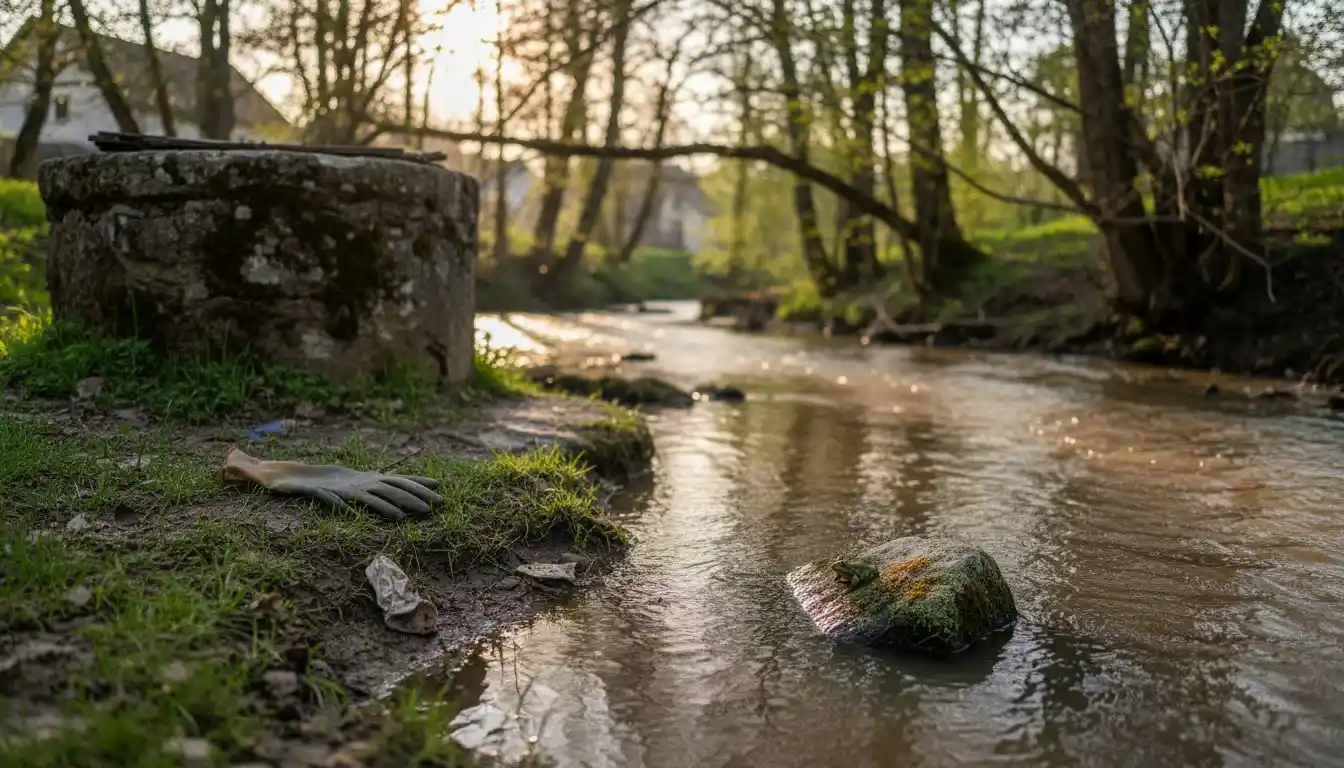 Le ruisseau a été contaminé suite à une fuite provenant d'une fosse septique.
