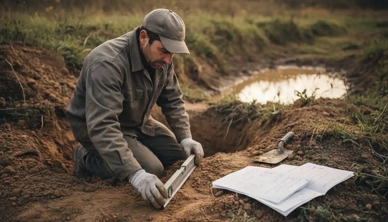 Un spécialiste se déplace pour contrôler l’emplacement de la fosse septique.