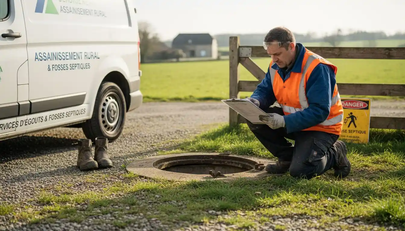 Un technicien agréé vérifie les dossiers relatifs à la fosse septique.