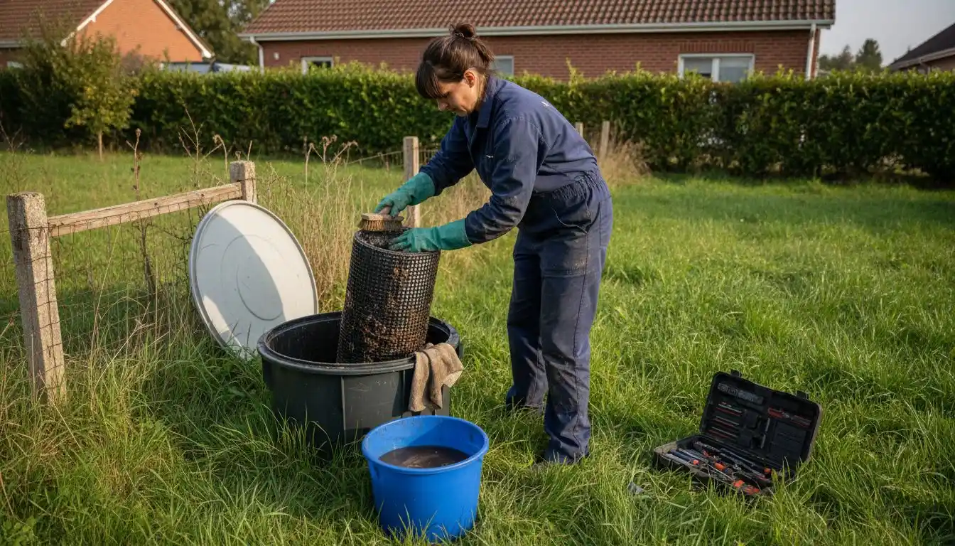 Une technicienne spécialisée dans l’entretien et le nettoyage des micro-stations d’épuration.