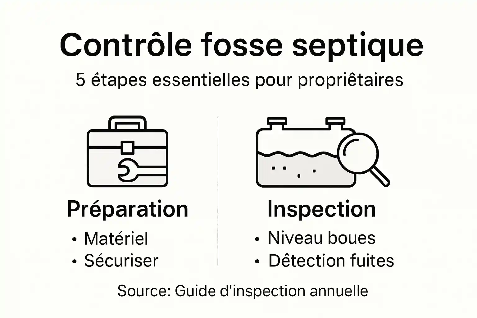Visuel explicatif des différentes étapes pour vérifier l’état de votre fosse septique