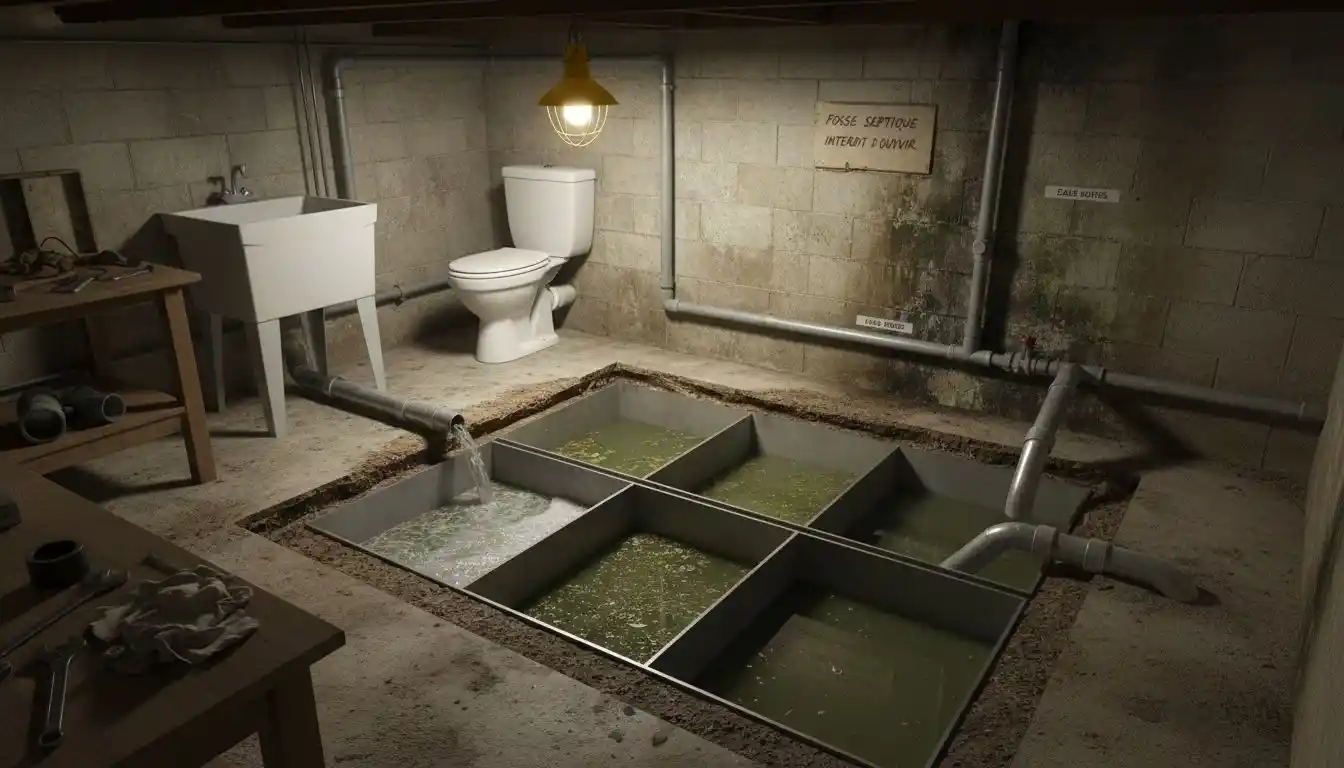 Vue en coupe d’un système d’assainissement individuel